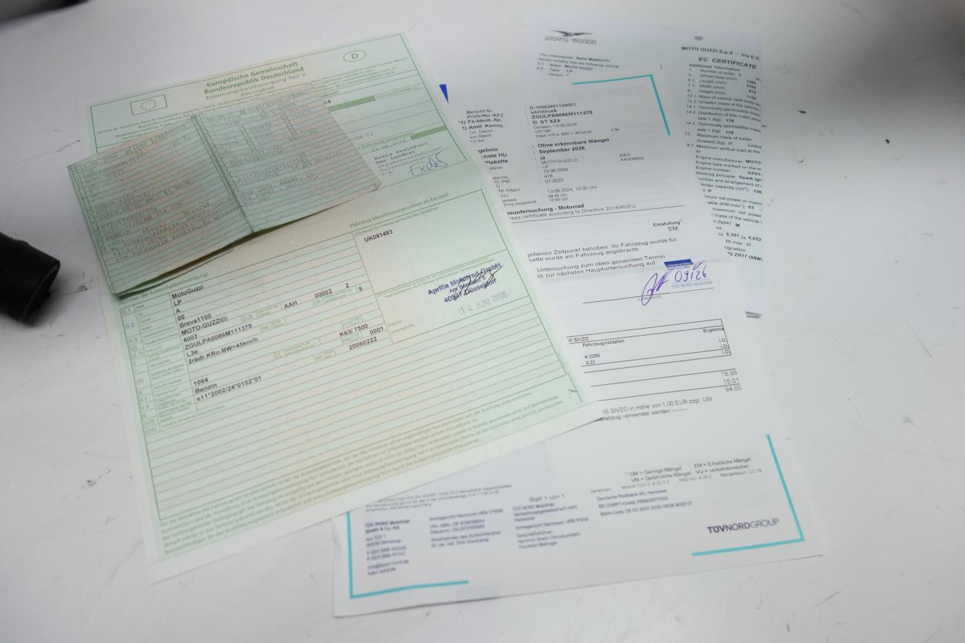 Moto Guzzi Breva 1100 Rahmen Frame Papiere