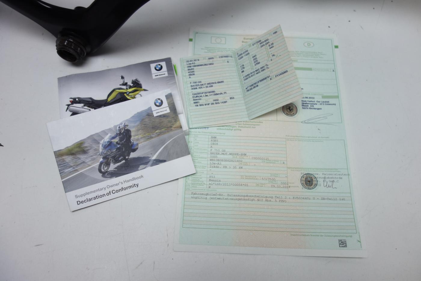 BMW F750GS F 750 GS Rahmen Frame Papiere Documents 2019