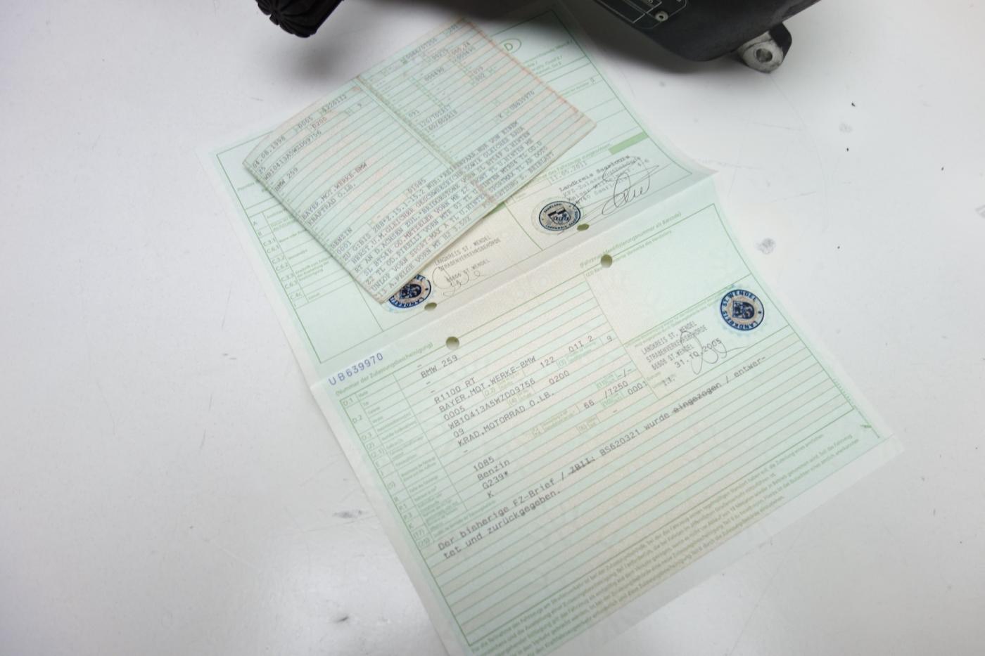 BMW R 1100 RT R1100RT Rahmen Frame Papiere