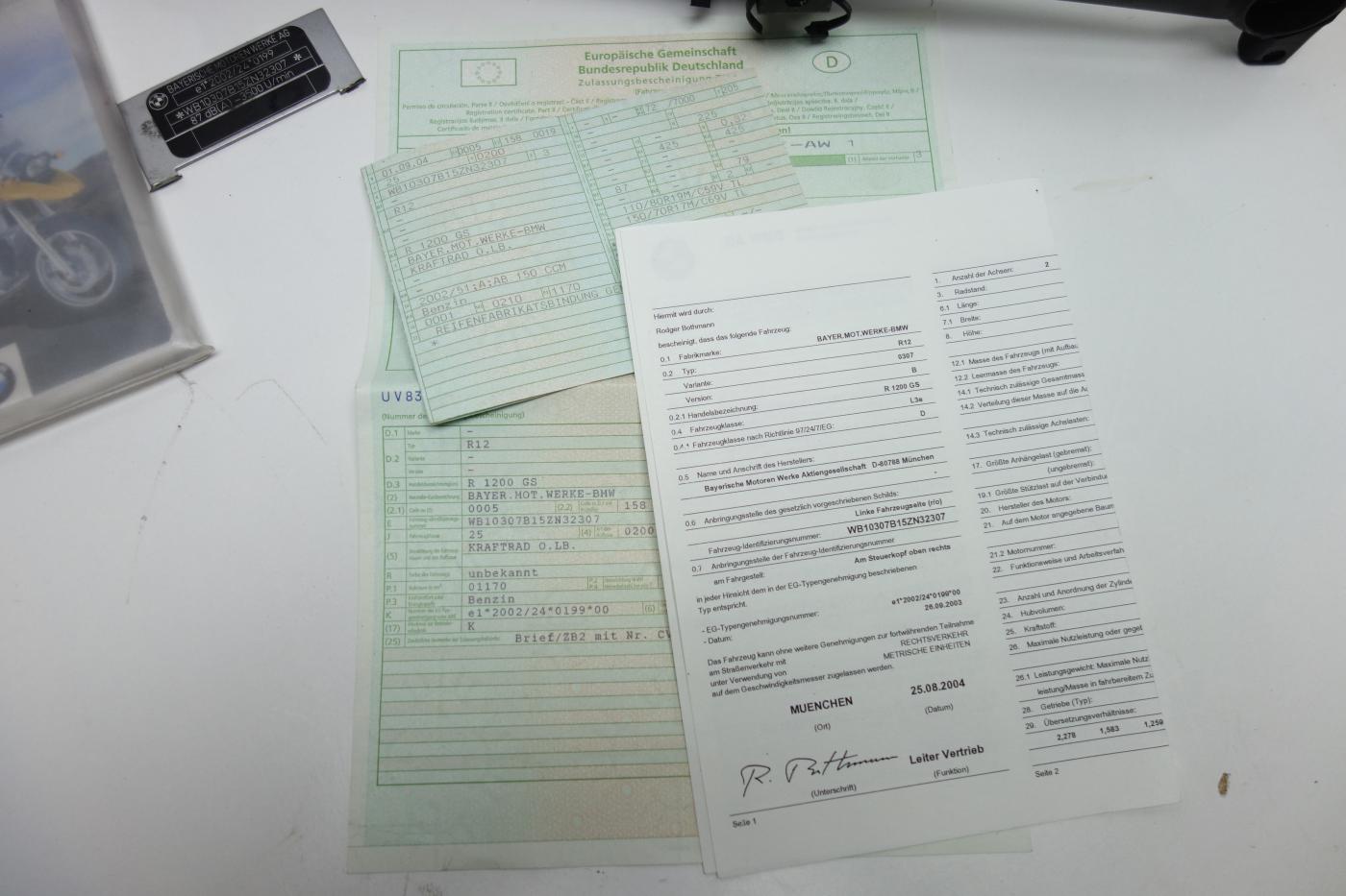 BMW R1200GS R 1200 GS K25 Rahmen Frame Papiere Documents