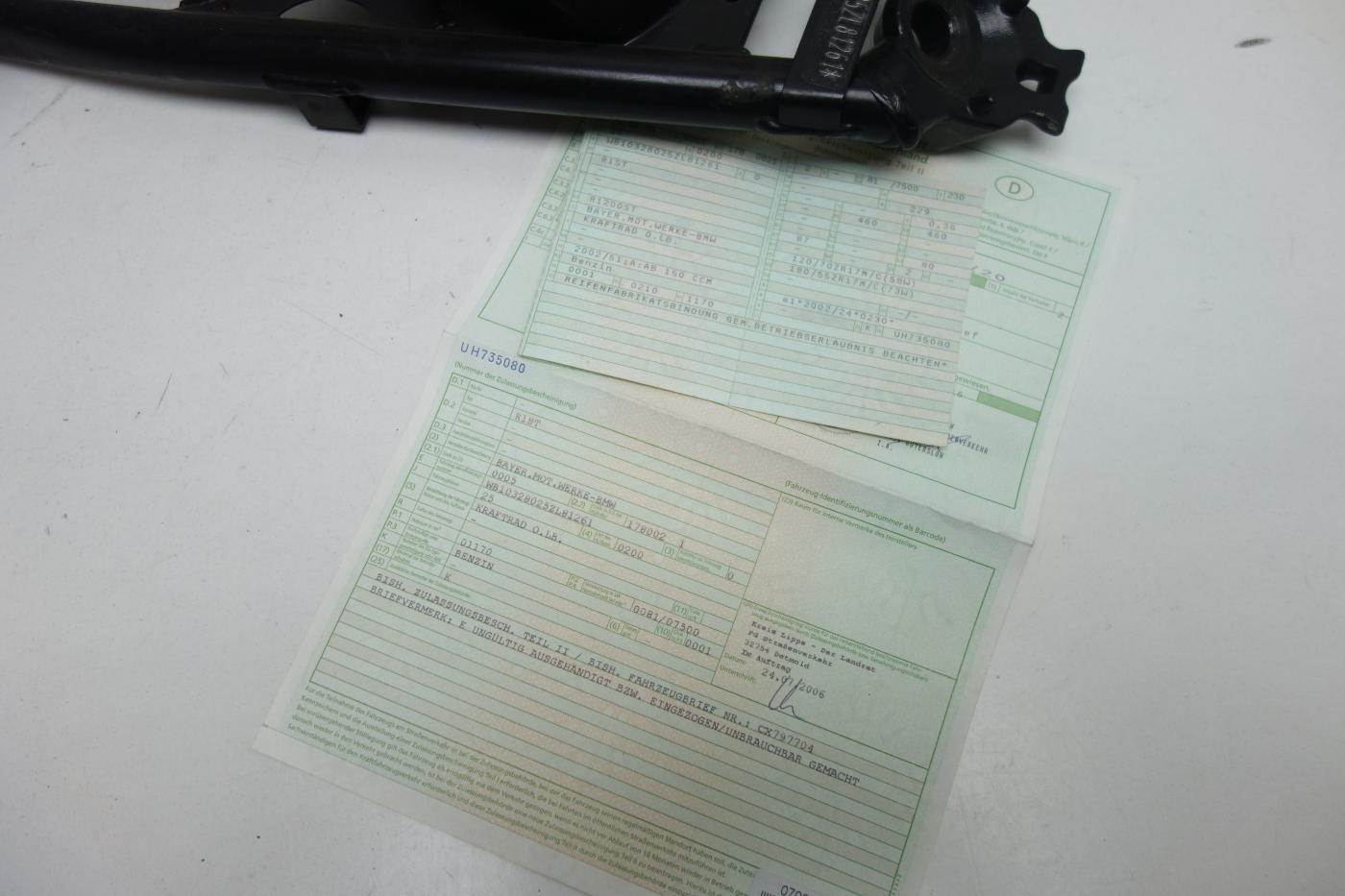BMW R1200ST R 1200 ST Rahmen Frame Papiere