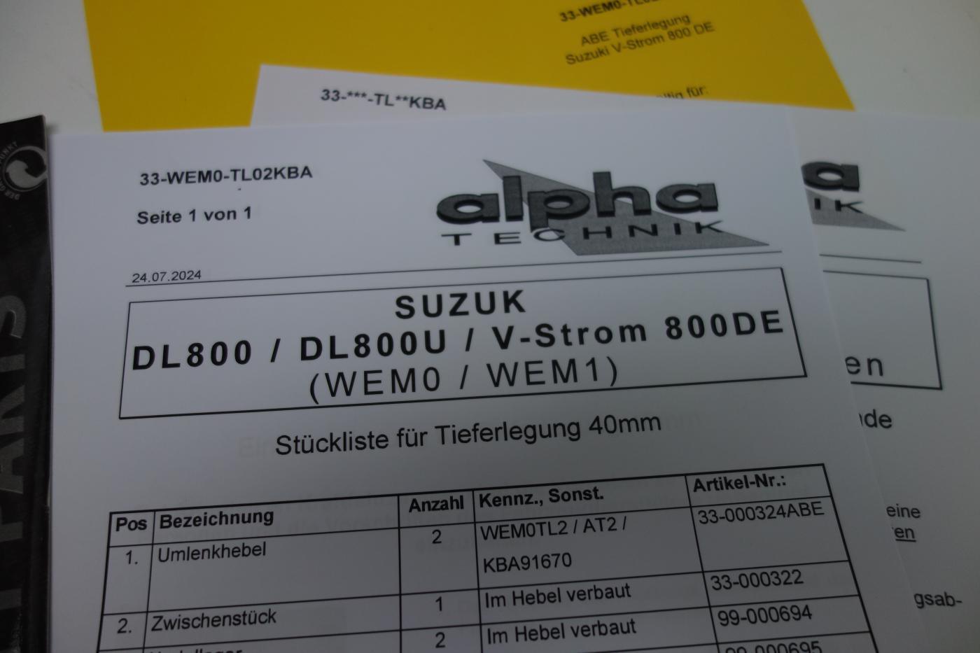 Suzuki DL 800 VStrom Alpha Technik 40mm Tieferlegung NEU