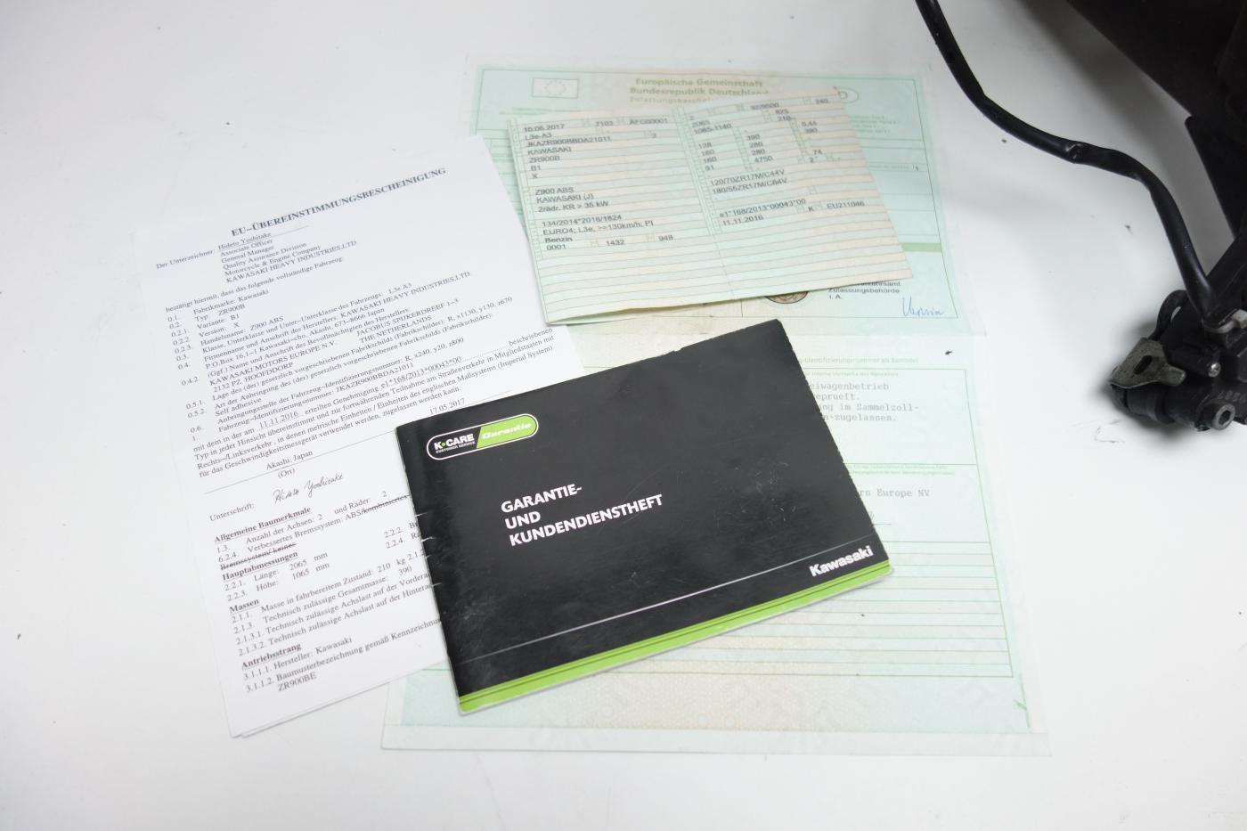 Kawasaki Z900 Z 900 Rahmen Frame Papiere Documents 2017
